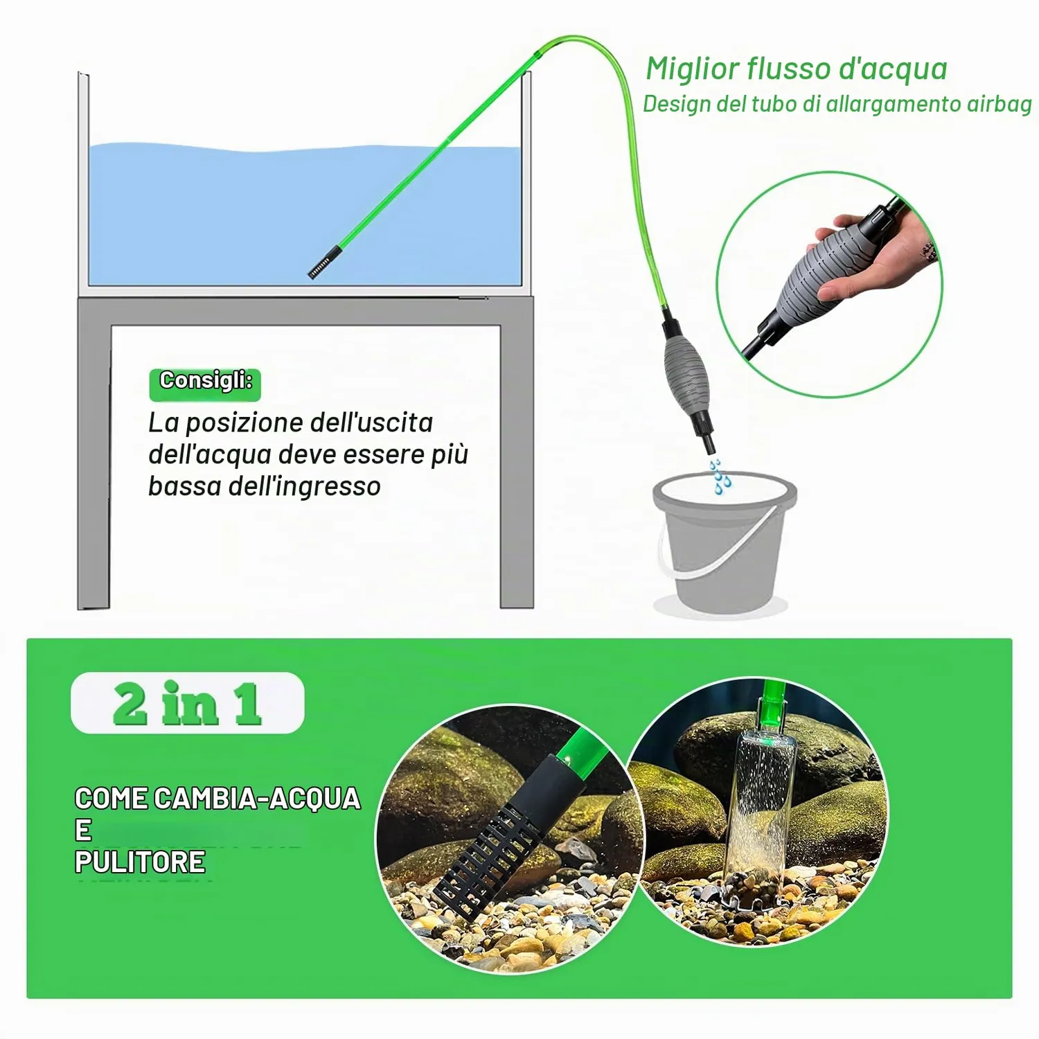 Boxtech Kit Sifone Cambio Acqua Acquario con Campana Ghiaia