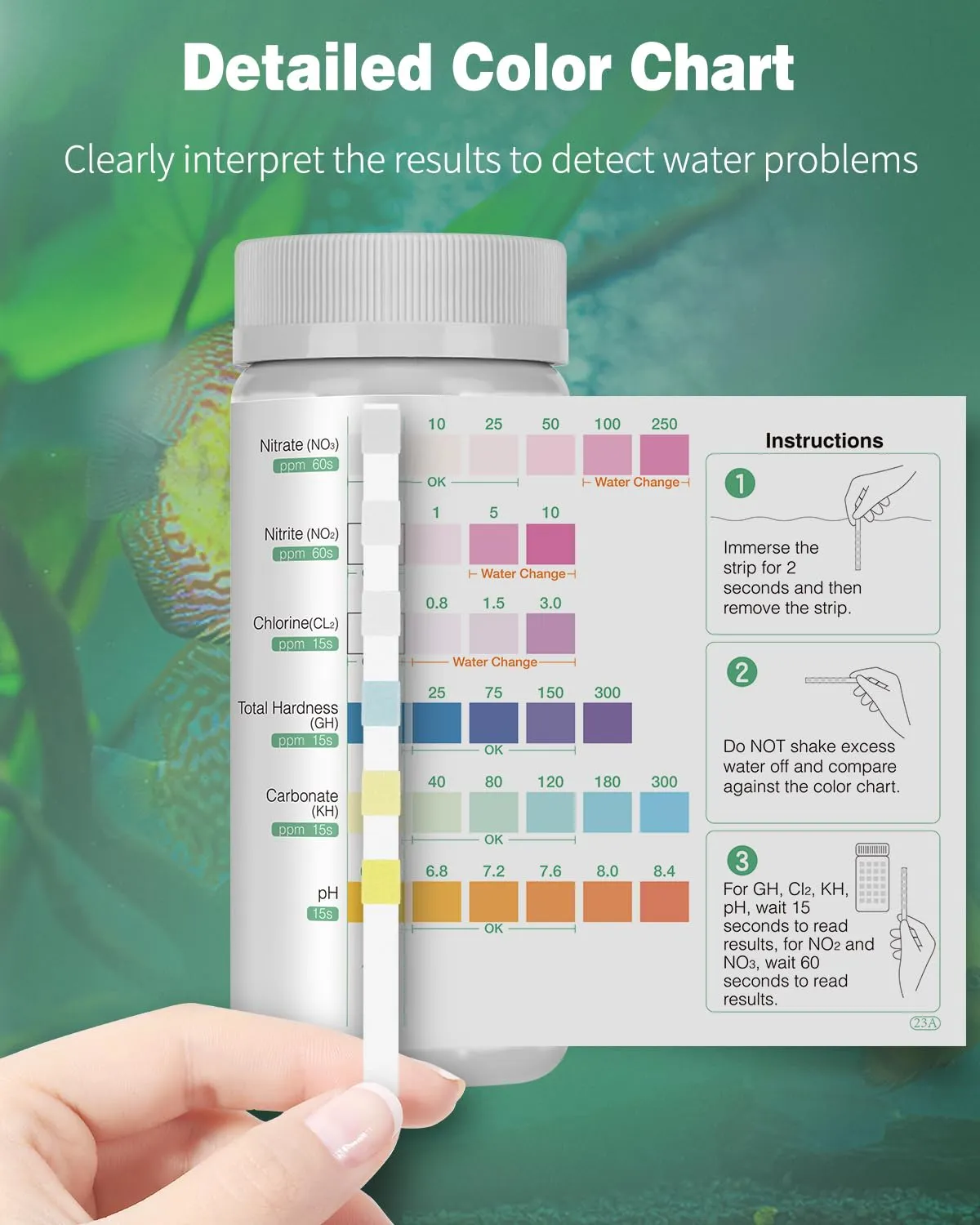 Pawfly Strisce Test Acquario 6 in 1 100 Pezzi con Termometro