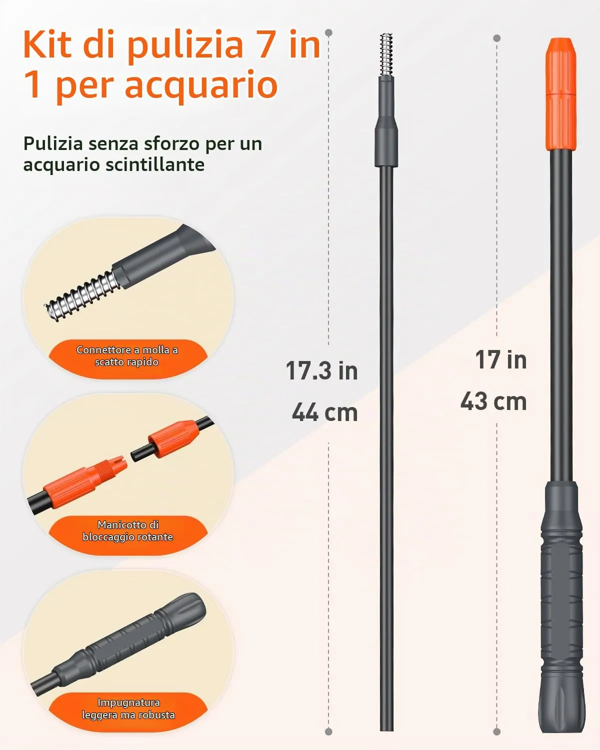 Pawfly Kit Pulizia Acquario 7 in 1 Manico Lungo Vetro