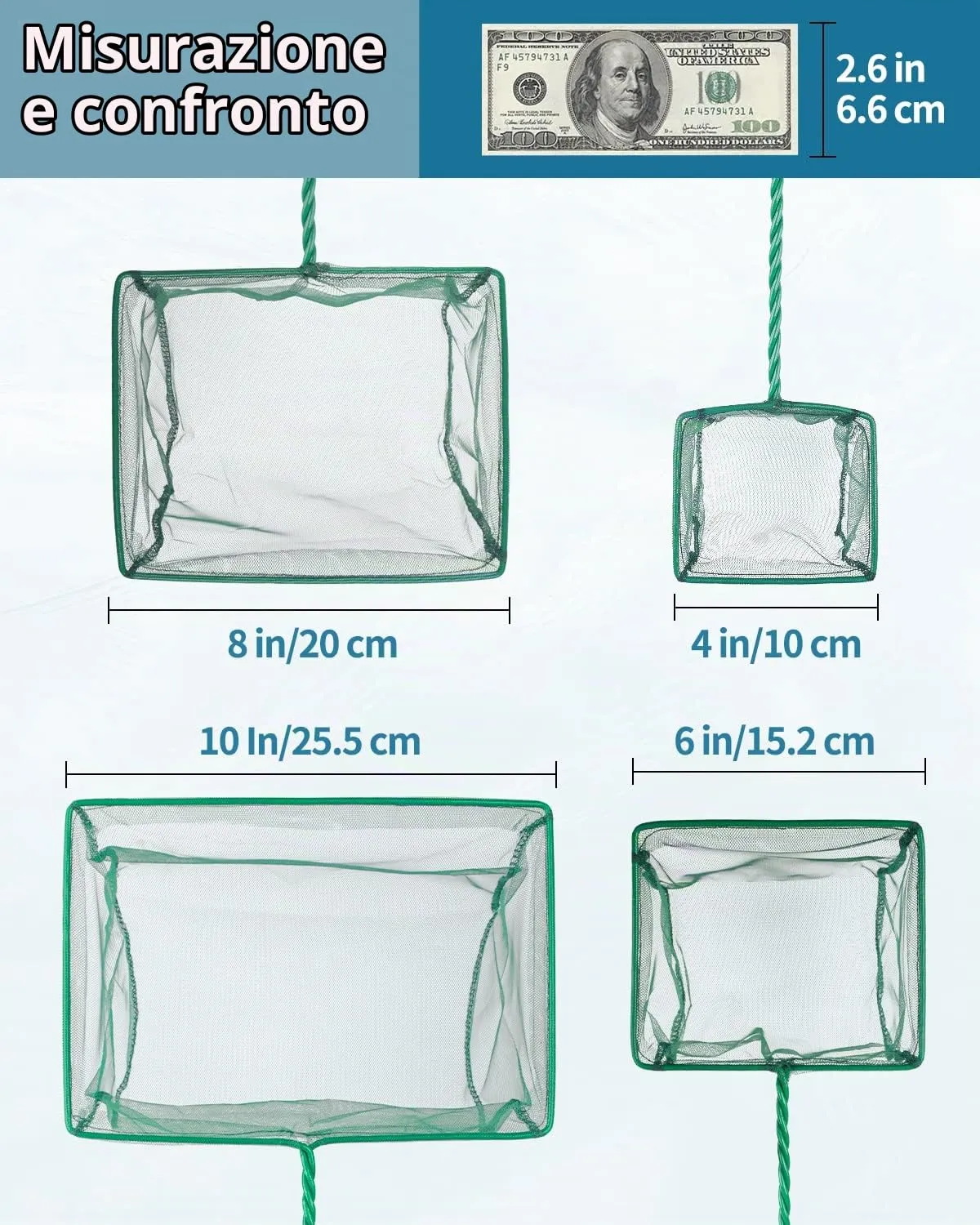 Pawfly rete acquario maglia fine 25 cm verde