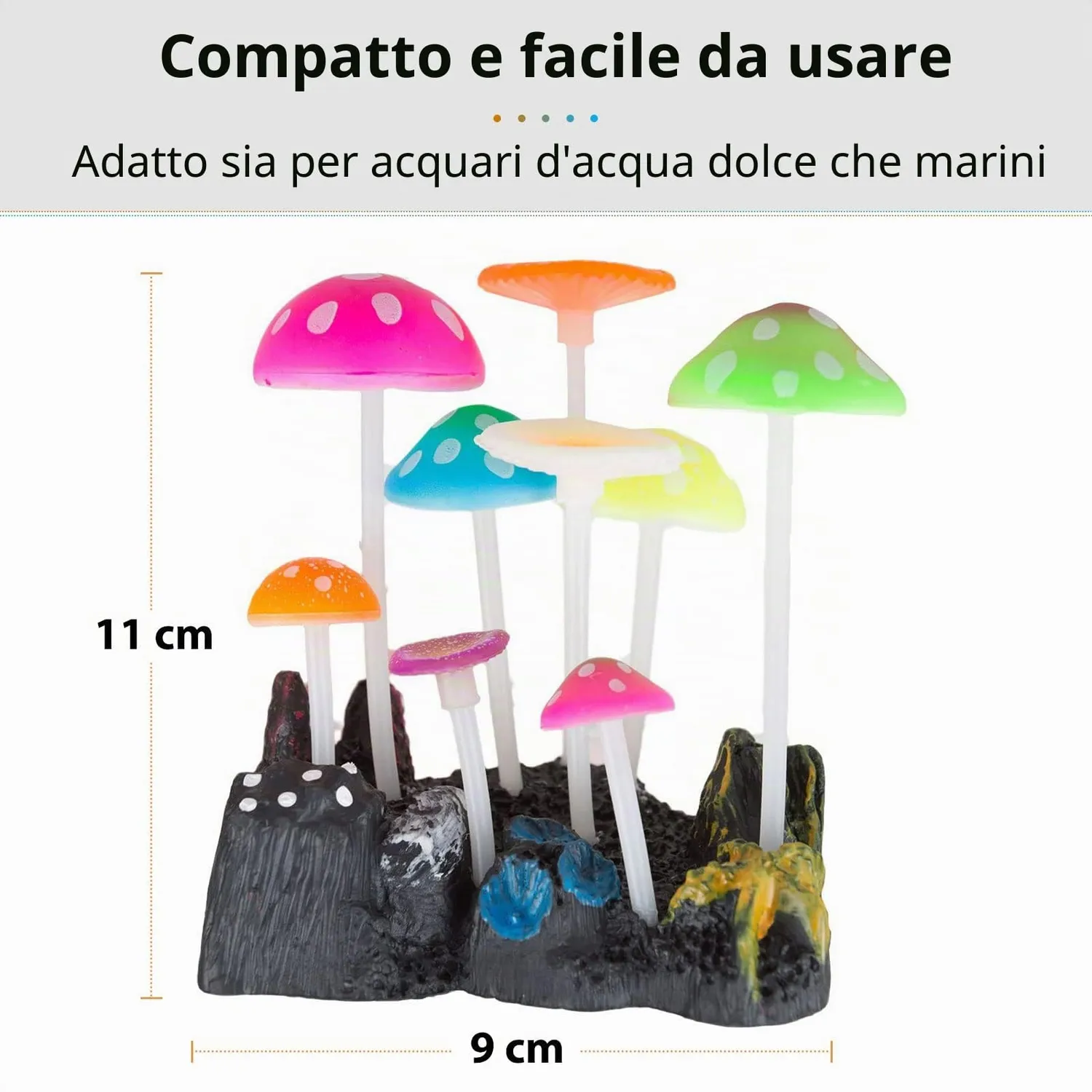Pawfly fungo decorazione acquario silicone 11 cm fluorescente
