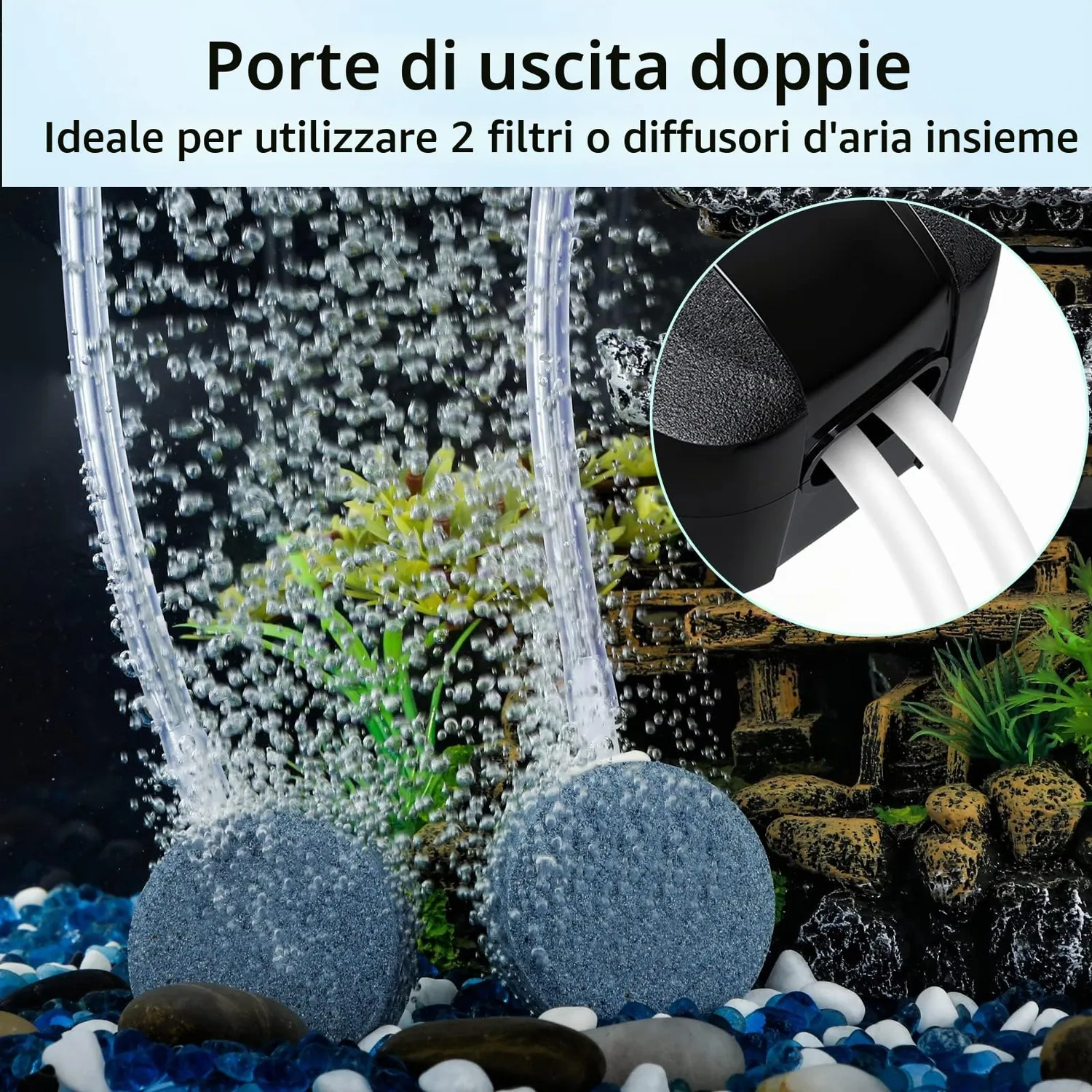 Pawfly Aeratore acquario 4 l/min doppia uscita regolabile kit