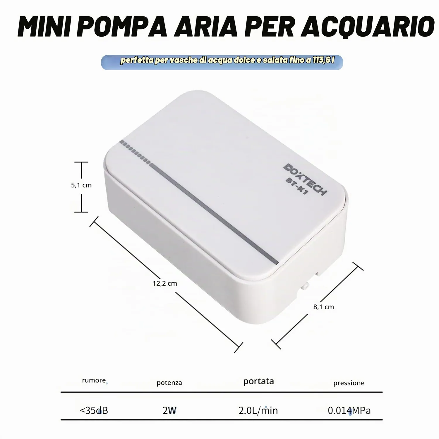 boxtech Pompa ad Aria 2W per Acquari 5-110 L Silenziosa