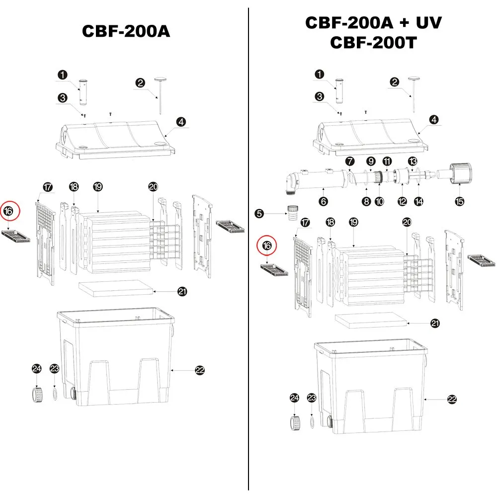 SunSun CBF-200T/CBF-200U/CBF-200 barra blocco ricambio filtro