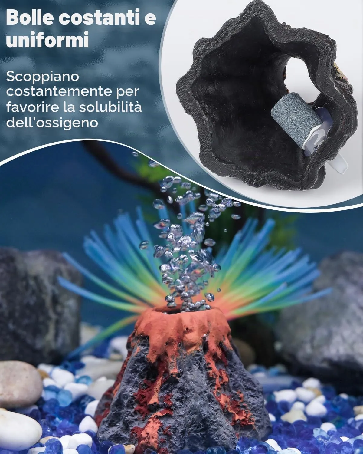 Pawfly Vulcano Decorazione Acquario Resina con Bolle