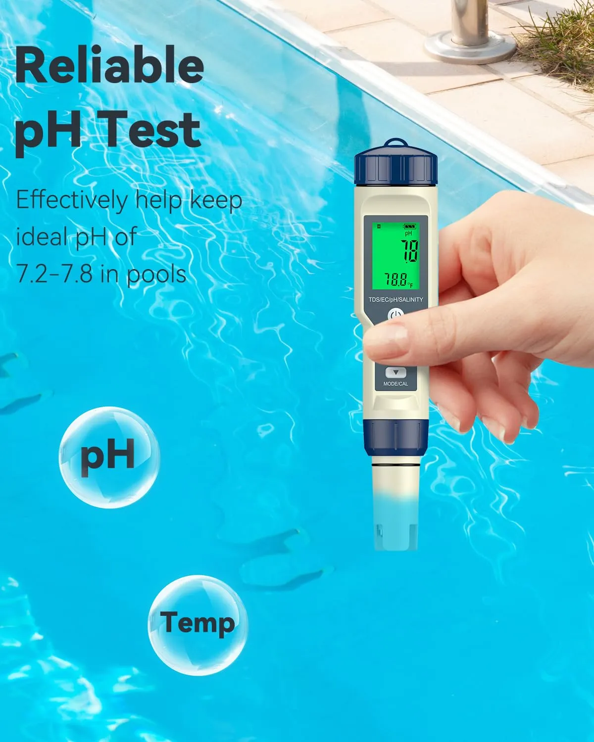Pawfly Tester Piscina 5 in 1 pH Sale TDS EC Temperatura