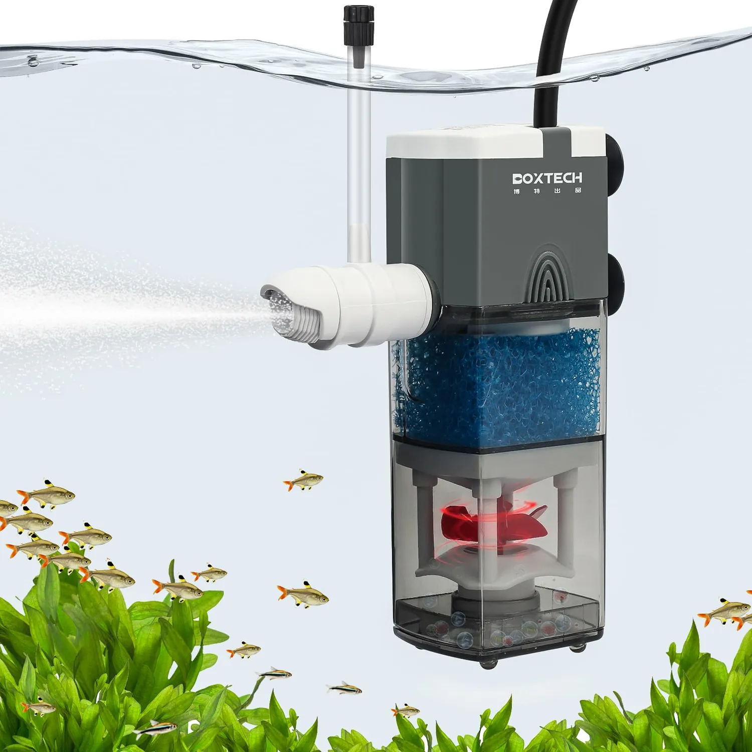 boxtech Filtro Acquario Interno 4 in 1 6W 450 L/H Sommergibile