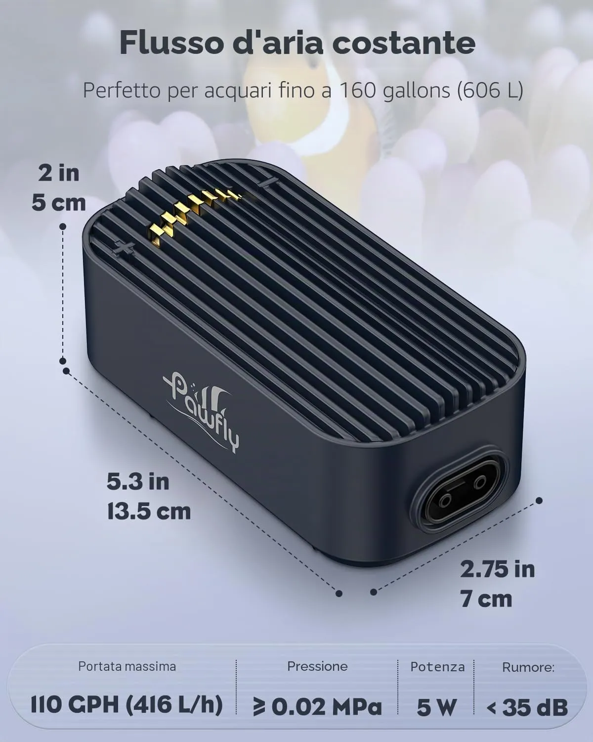 Pawfly Pompa Aria Acquario 416 L/H fino a 606 L Ultra Silenziosa