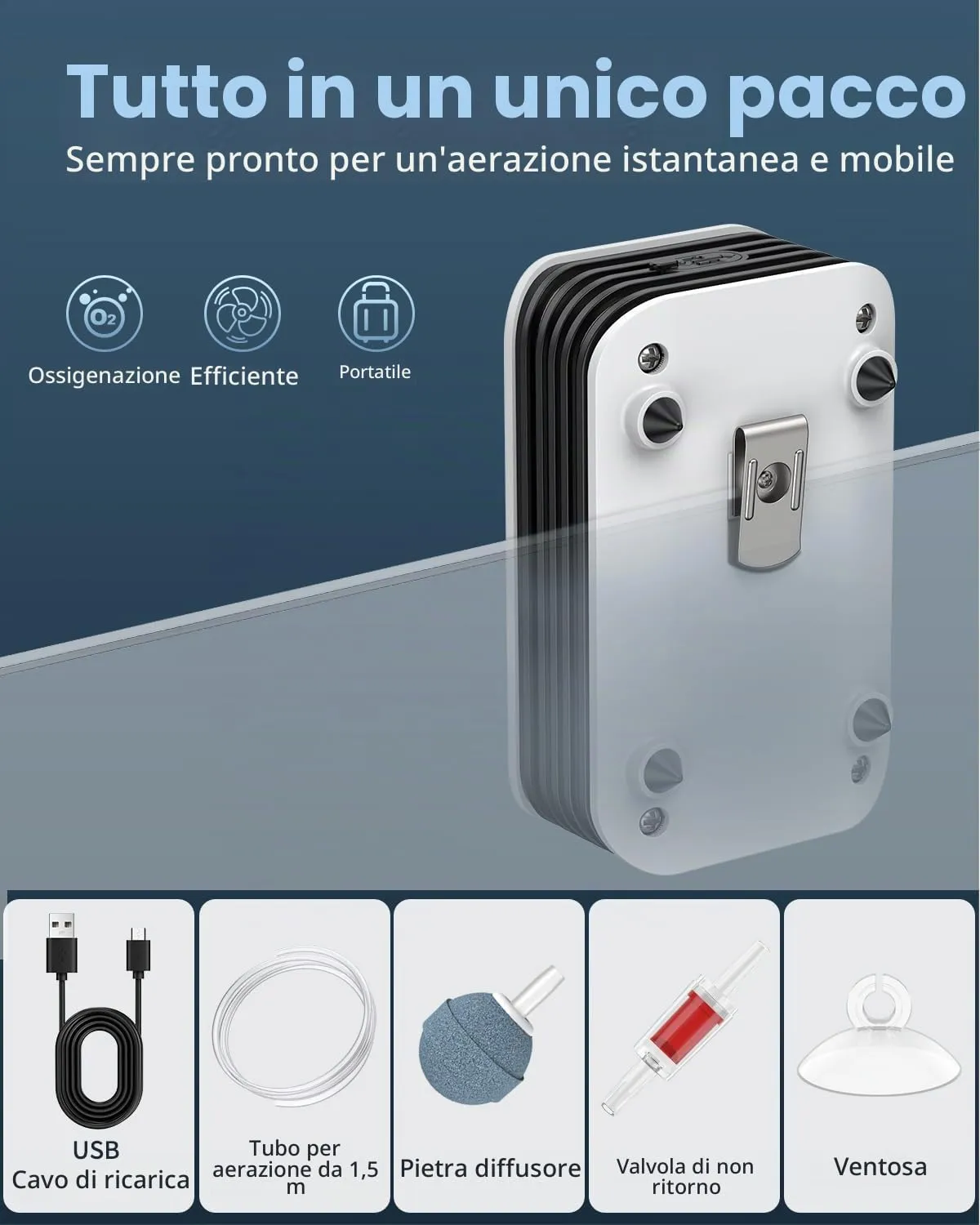 Pawfly Pompa Aria Acquario Ricaricabile 19-76 L USB