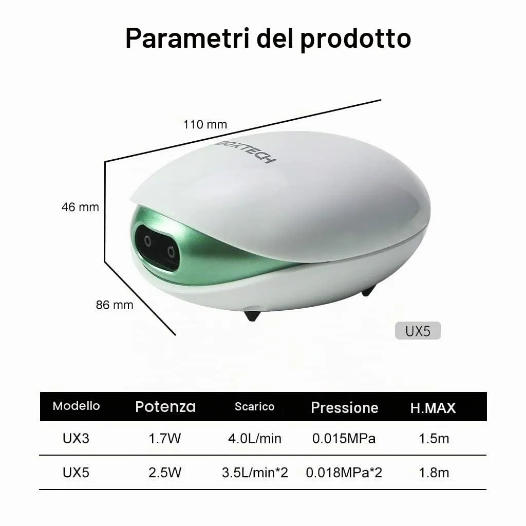 boxtech Pompa Aria Acquario 2,5W Doppia Uscita Kit Completo