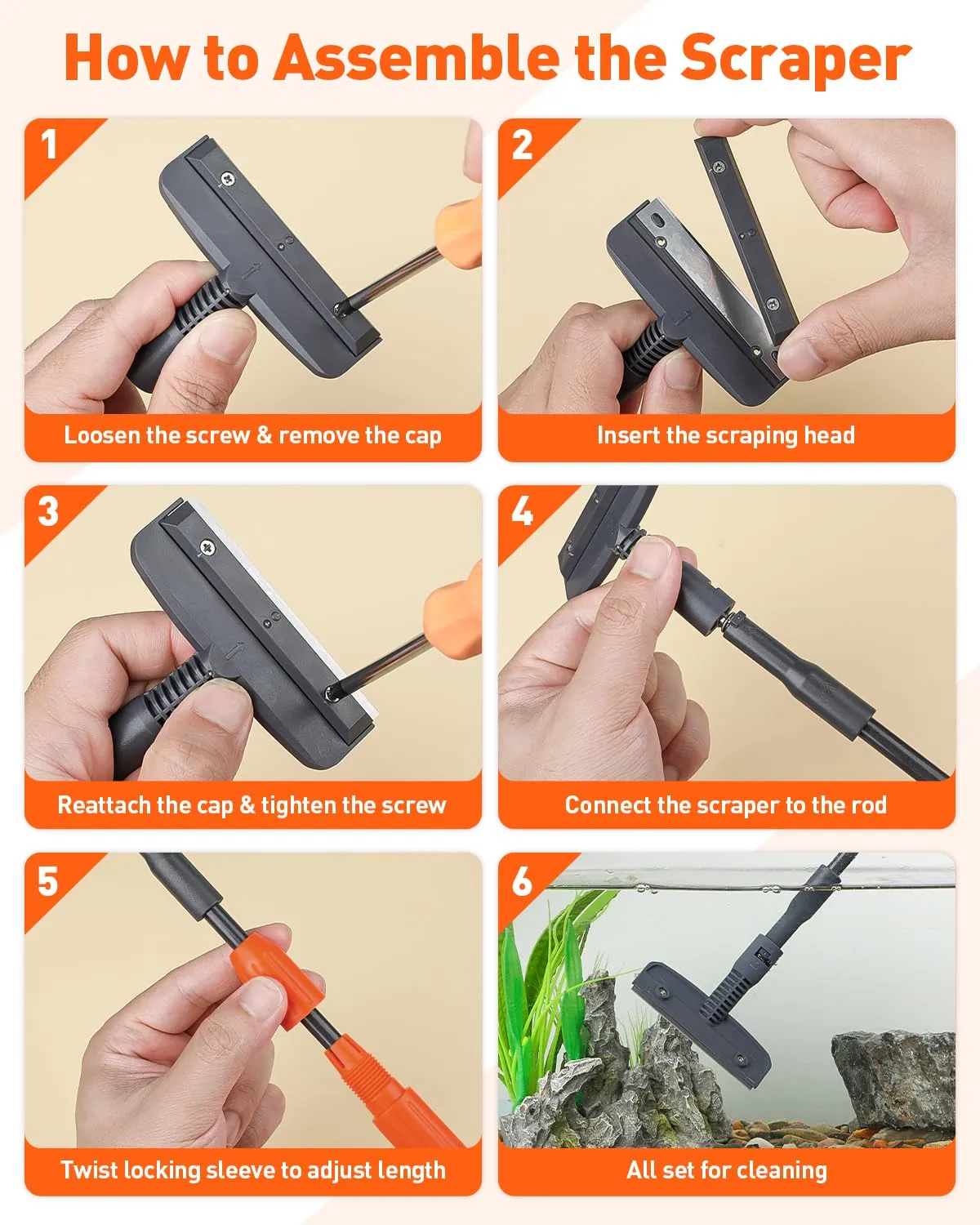 Pawfly Kit Pulizia Acquario 7 in 1 Manico Lungo Vetro