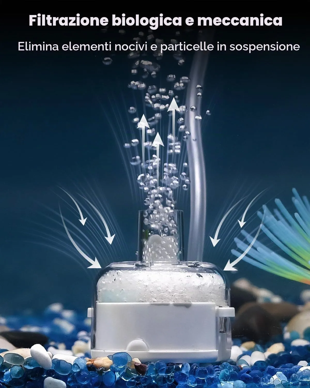 Pawfly Pompa Aria Acquario 450ml/min Kit con Filtro 60L Silenziosa