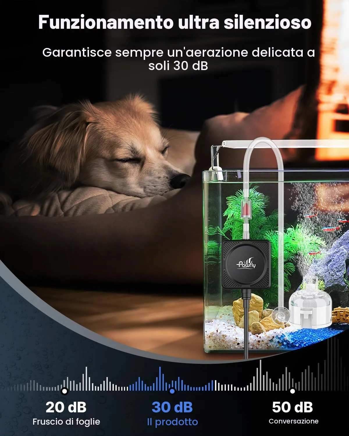Pawfly Pompa Aria Acquario 450ml/min Kit con Filtro 60L Silenziosa