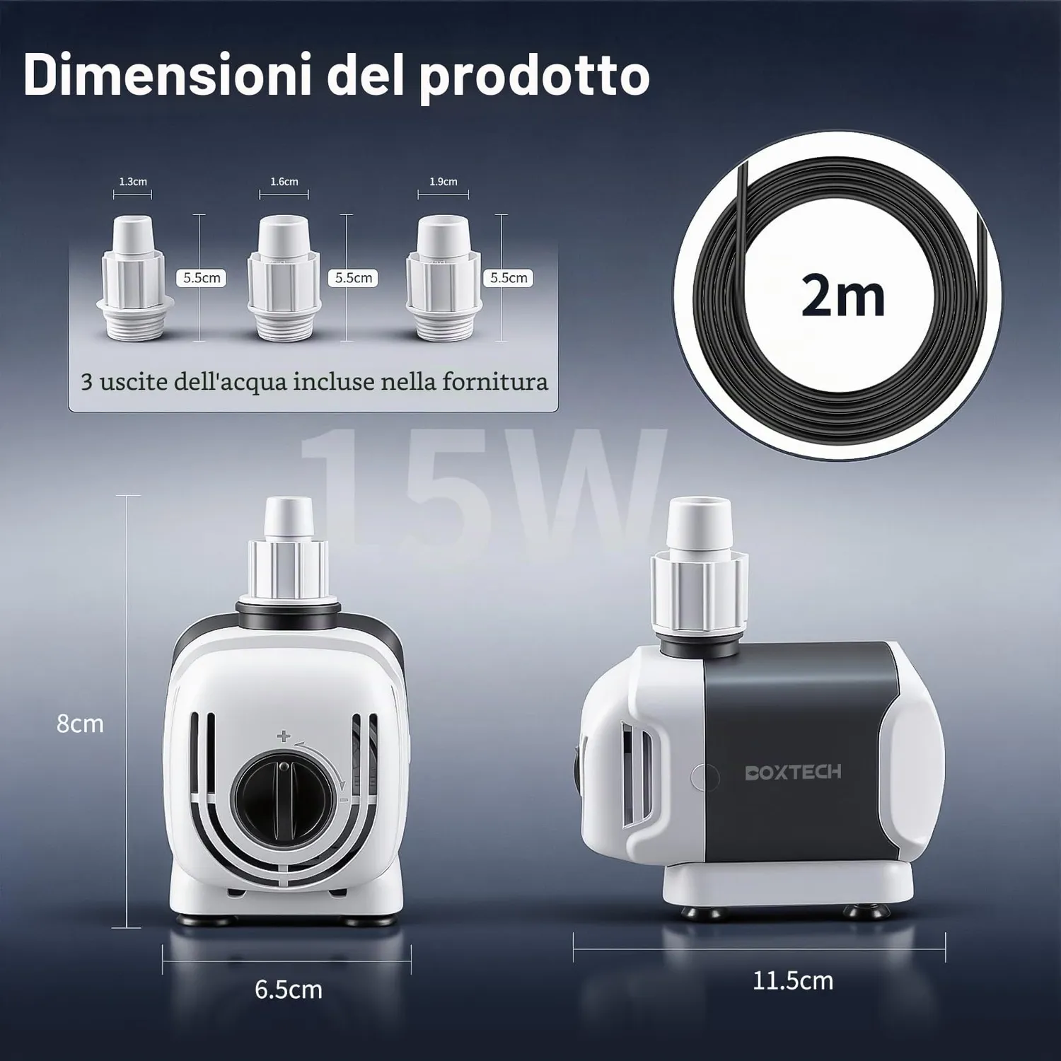 Boxtech pompa acquario 1000 l/h 15W regolabile multifunzione