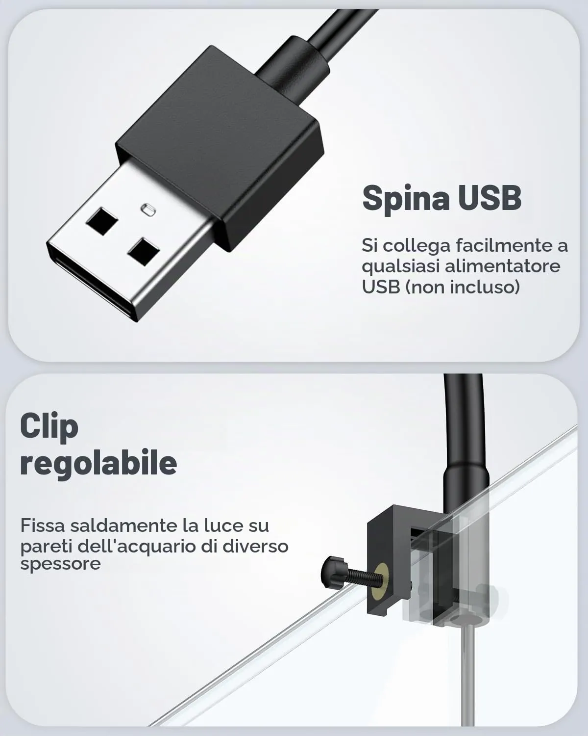 Pawfly Lampada LED Acquario Clip USB 4,5W Spettro Completo