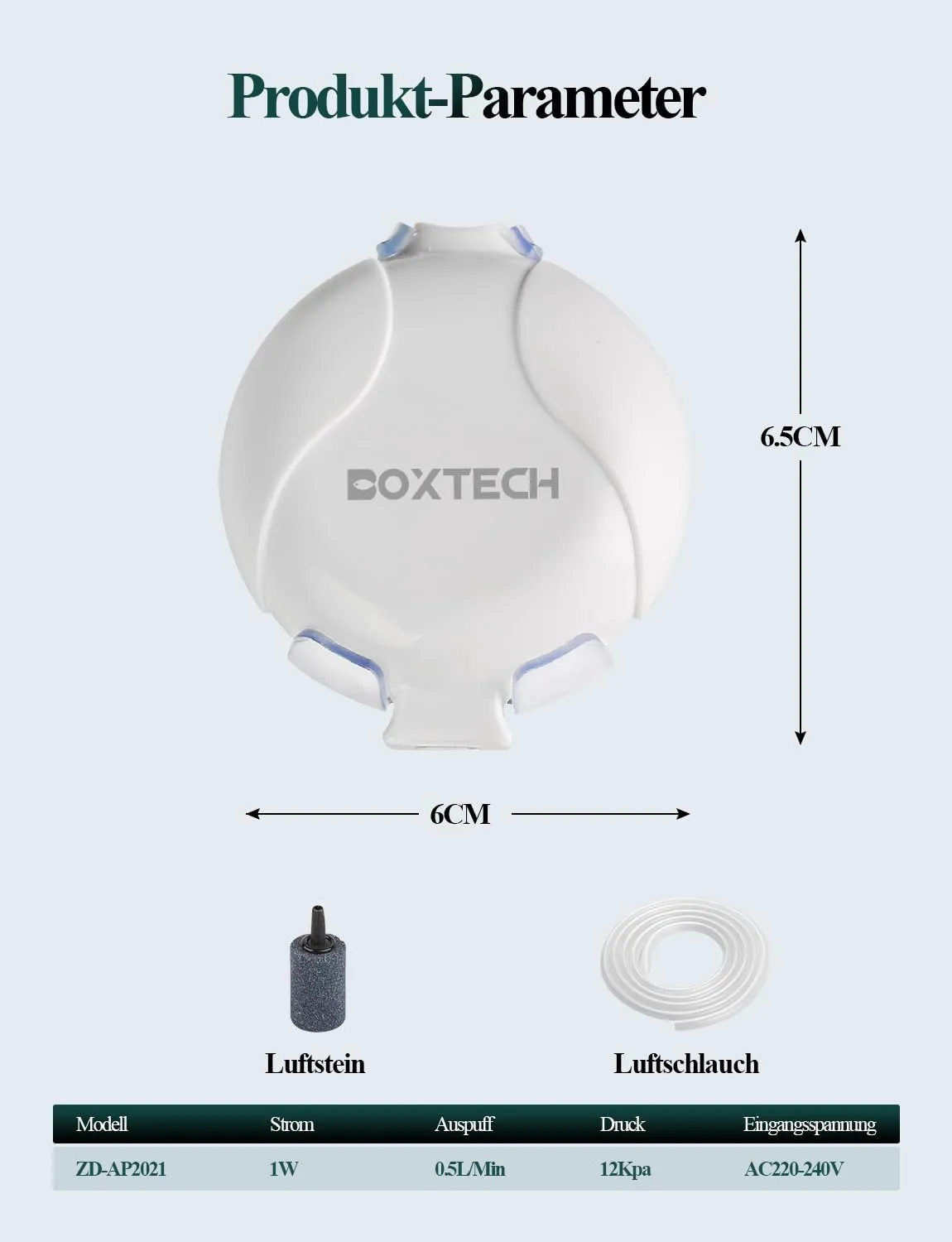 Boxtech Mini aeratore acquario 1W bianco 50L