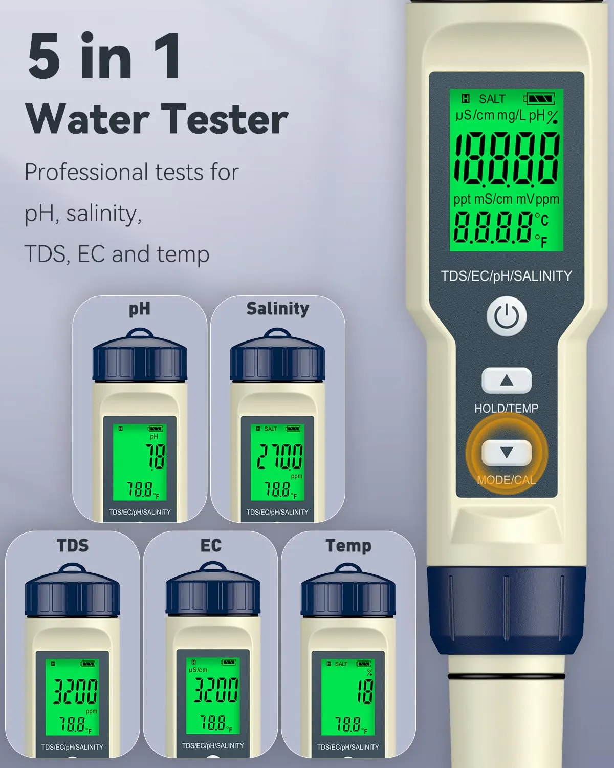 Pawfly Tester Piscina 5 in 1 pH Sale TDS EC Temperatura