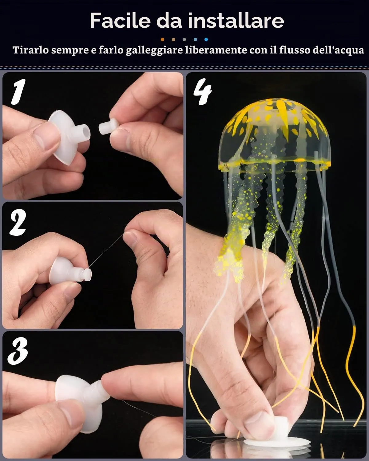 Pawfly meduse decorative acquario 6 pezzi silicone