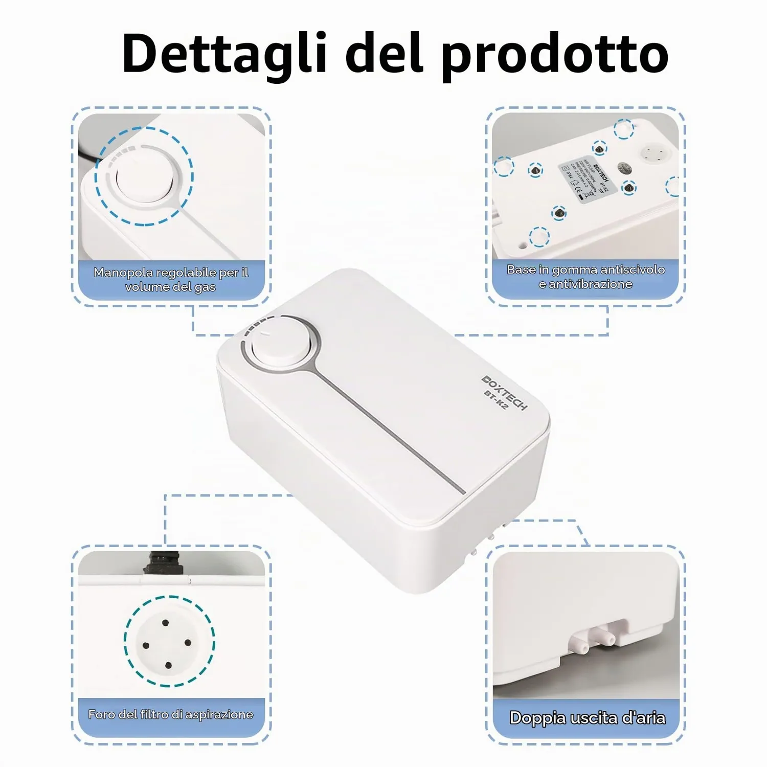 Boxtech Pompa Aria Acquario 5W Bianca 2 Uscite Regolabile