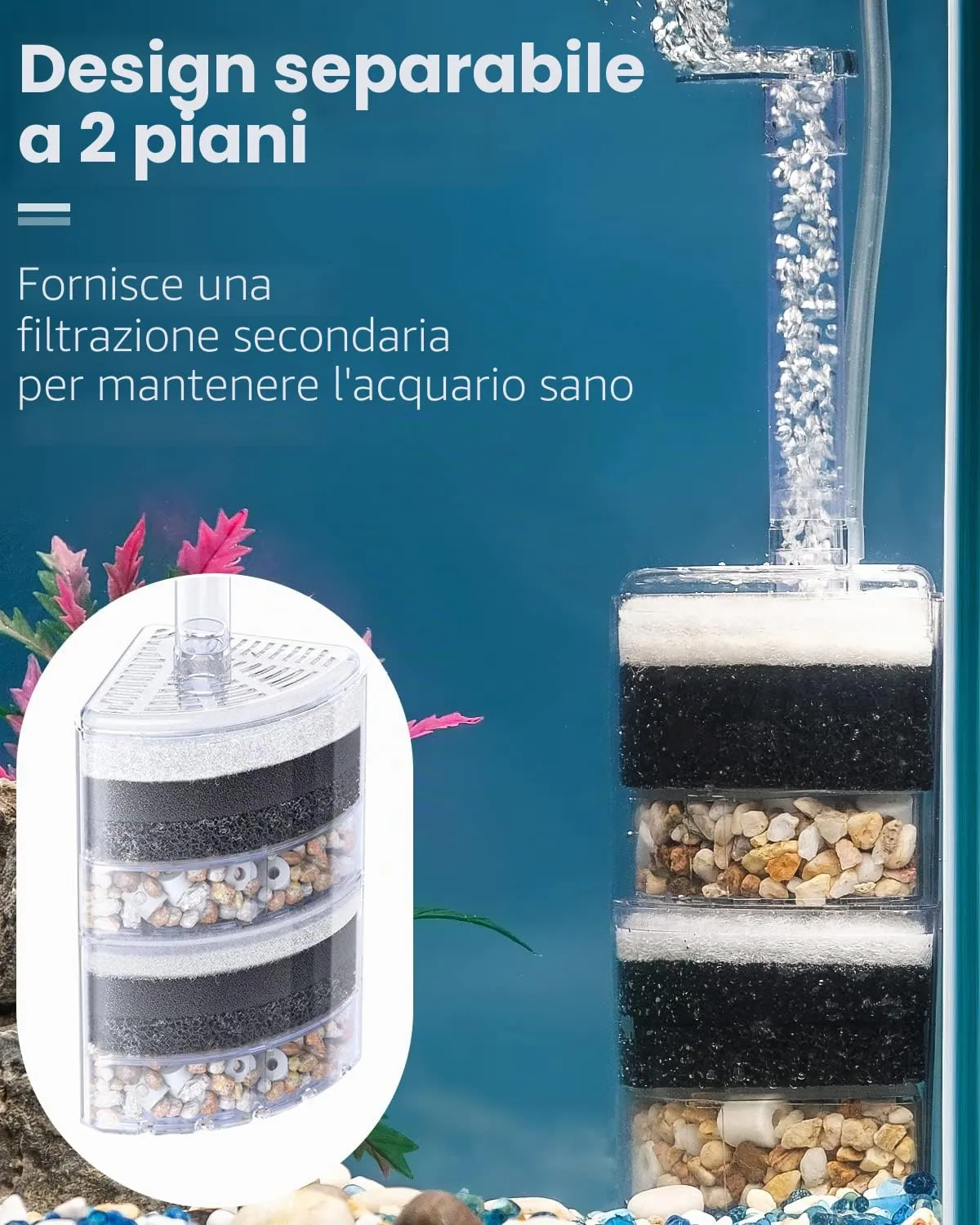Pawfly Filtro Spugna Acquario fino a 200 L con Ceramica