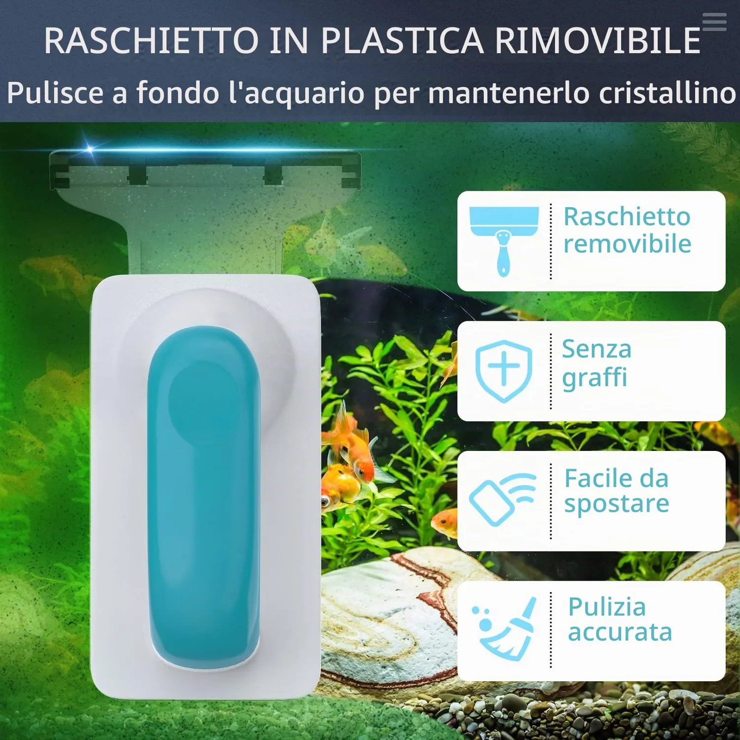 Pawfly spazzola magnetica acquario vetro 7,5 cm raschietto