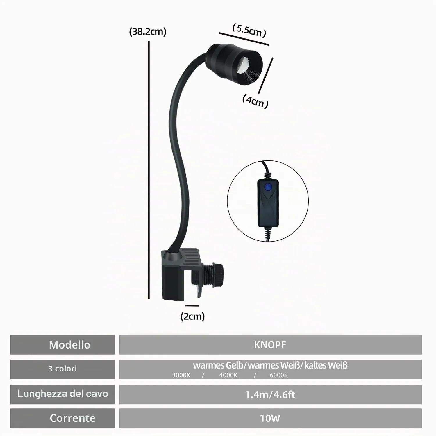 Boxtech lampada LED acquario zoom 10W 3 colori fascio
