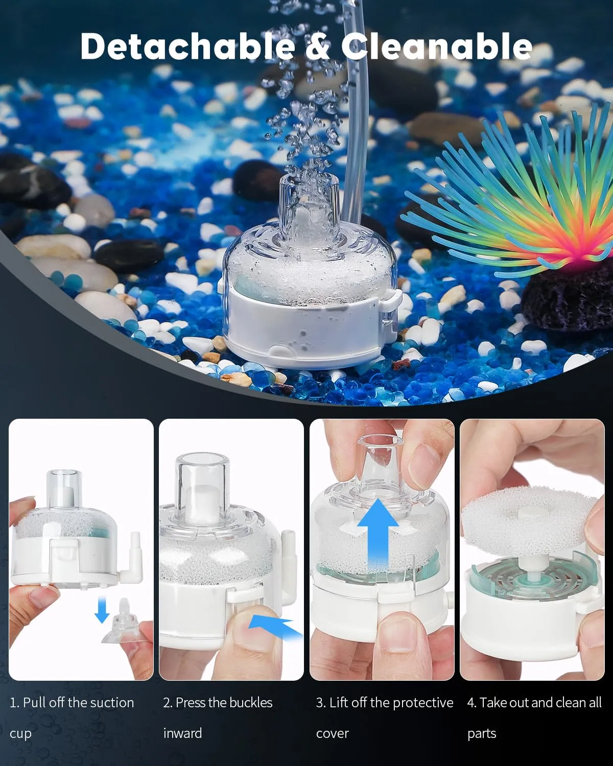 Pawfly Pompa Aria Acquario 450ml/min Kit con Filtro 60L Silenziosa