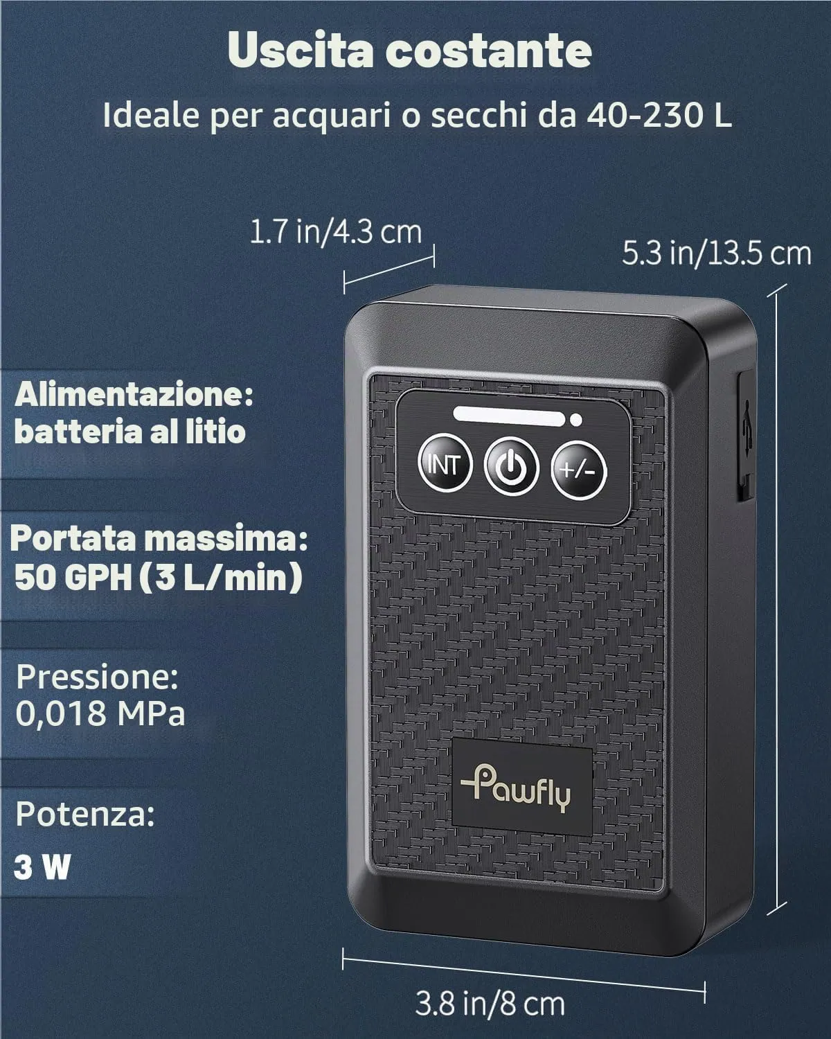 Pawfly pompa aria batteria USB 3W 40-230 L portatile