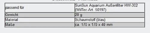 SunSun HW-302 tappetino filtrante ricambio 4 cm schiuma grossolana