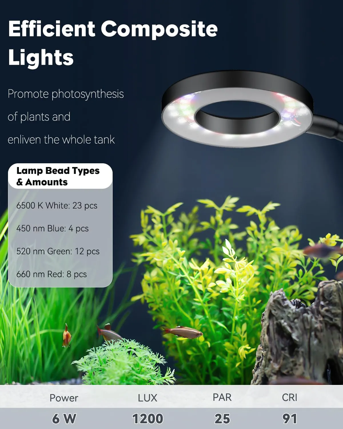 Pawfly Lampada LED Acquario Clip USB 4,5W Spettro Completo