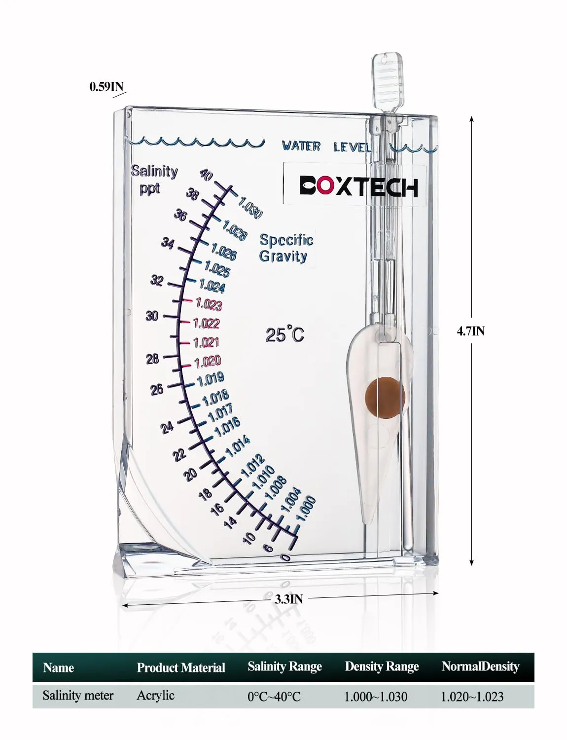 Boxtech Densimetro Acqua Salata Acquario Marino con Scala Salinità