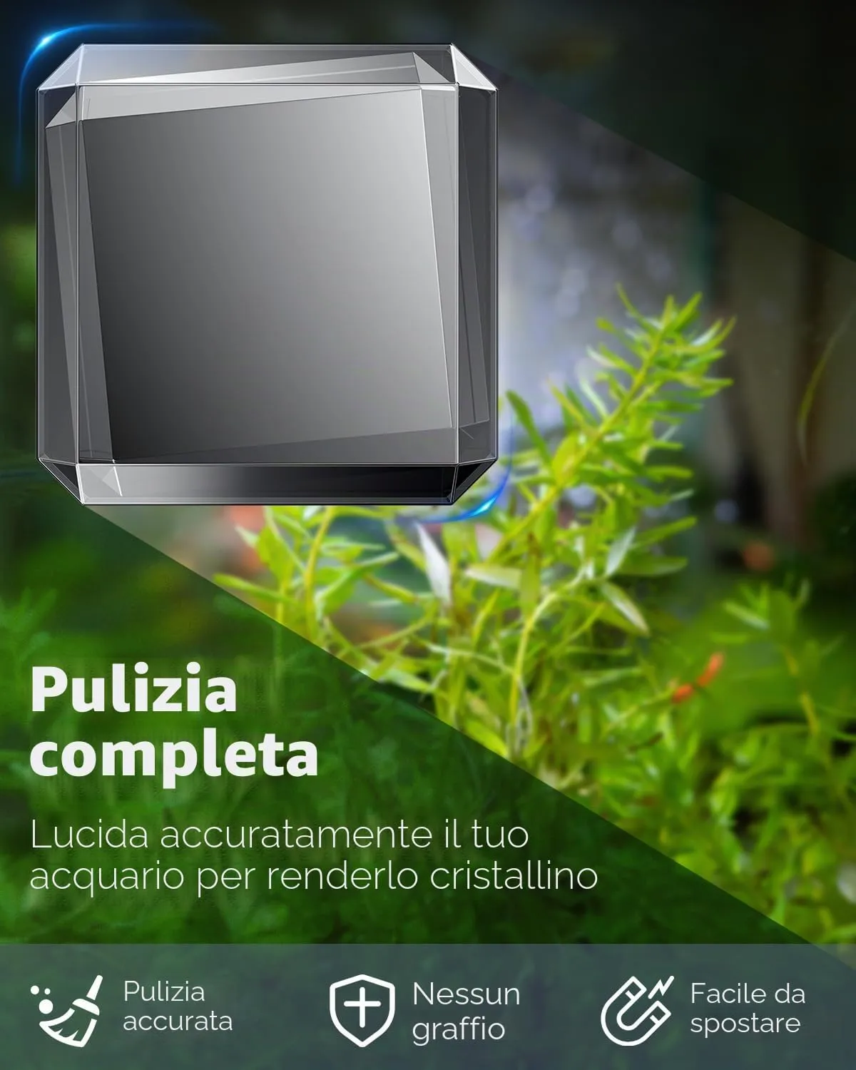 Pawfly pulitore magnetico acquario 6 cm vetro 1 cm nero