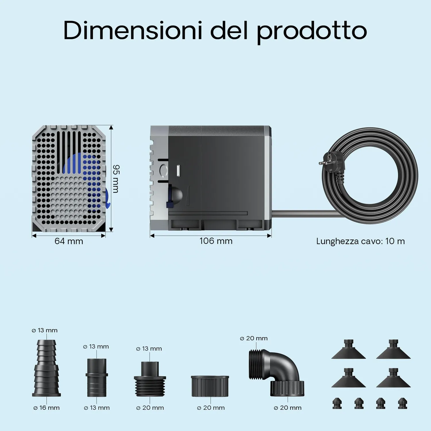 SunSun CHJ-900 pompa laghetto 900 l/h 20W cavo 10 m silenziosa