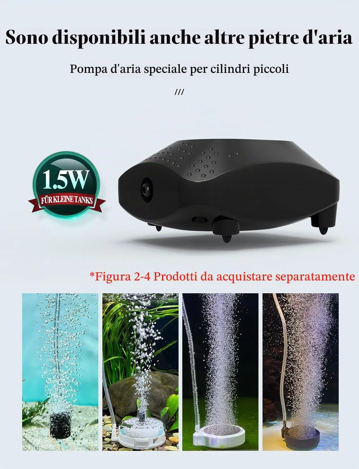 boxtech mini aeratore acquario 1,5W kit pietra aria