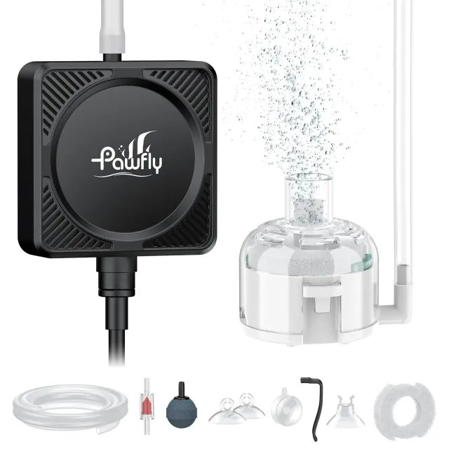 Pawfly Pompa Aria Acquario 450ml/min Kit con Filtro 60L Silenziosa