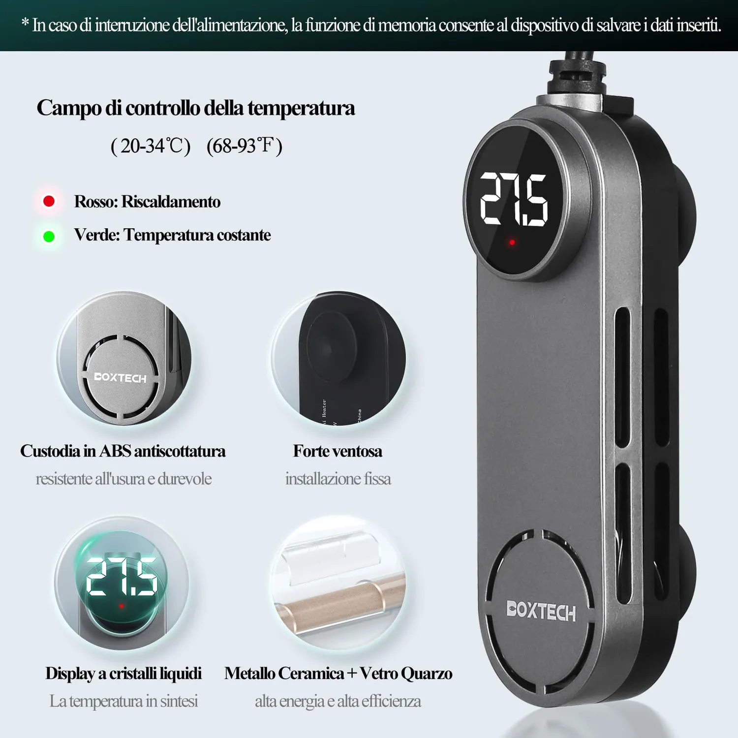 boxtech Riscaldatore Acquario 50W 10-40L Display