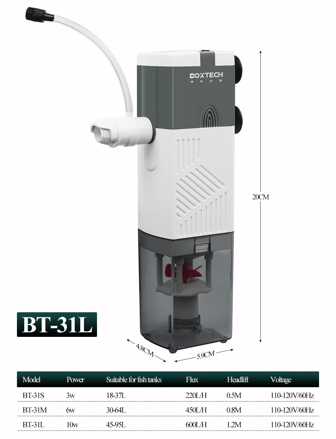 boxtech Filtro Interno Acquario 10W 600 l/h