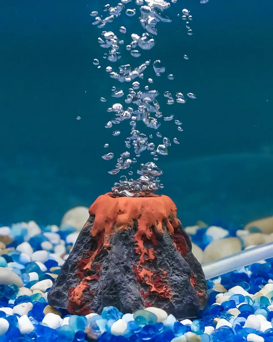 Pawfly Vulcano Decorazione Acquario Resina con Bolle