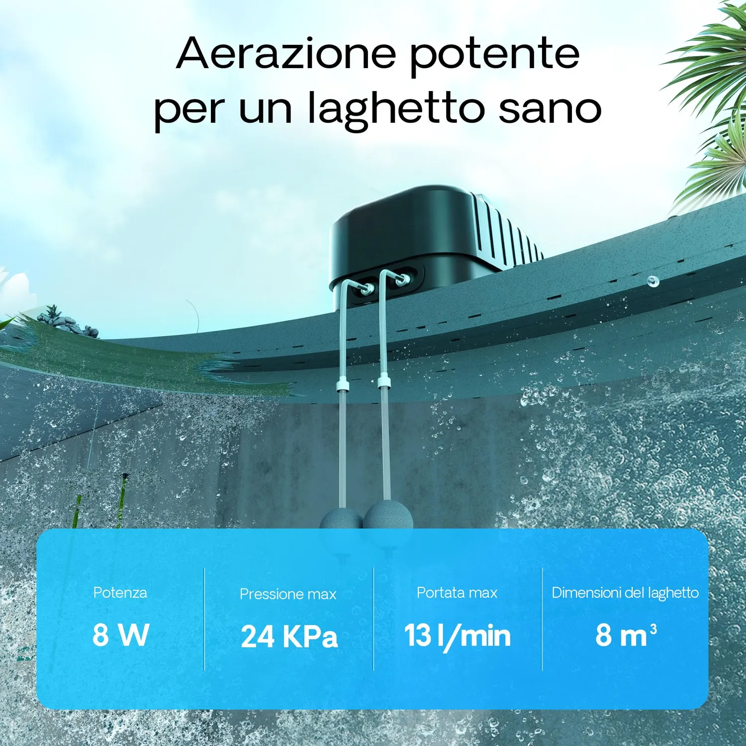 SunSun CAP-10 aeratore acquario 8W 13 l/min 4 uscite