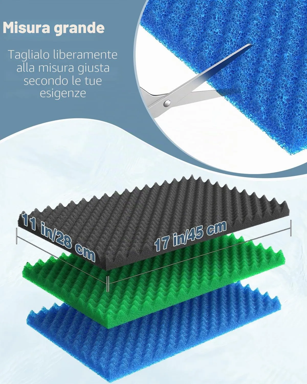 Pawfly Spugne Filtro Acquario 45x28 cm 3 Pezzi Miste