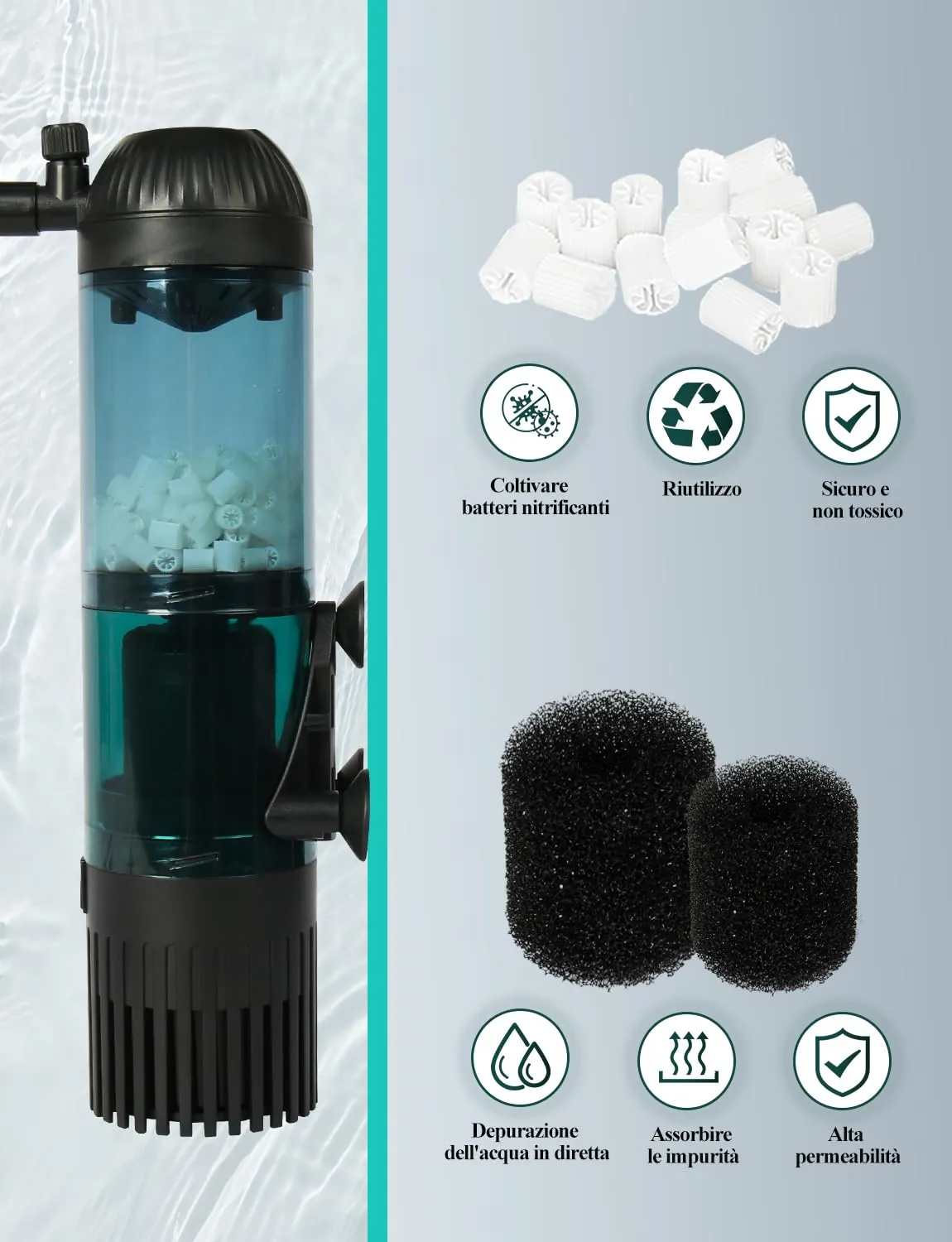 boxtech 5 in 1 filtro interno acquario 300 L/h 20-75 L