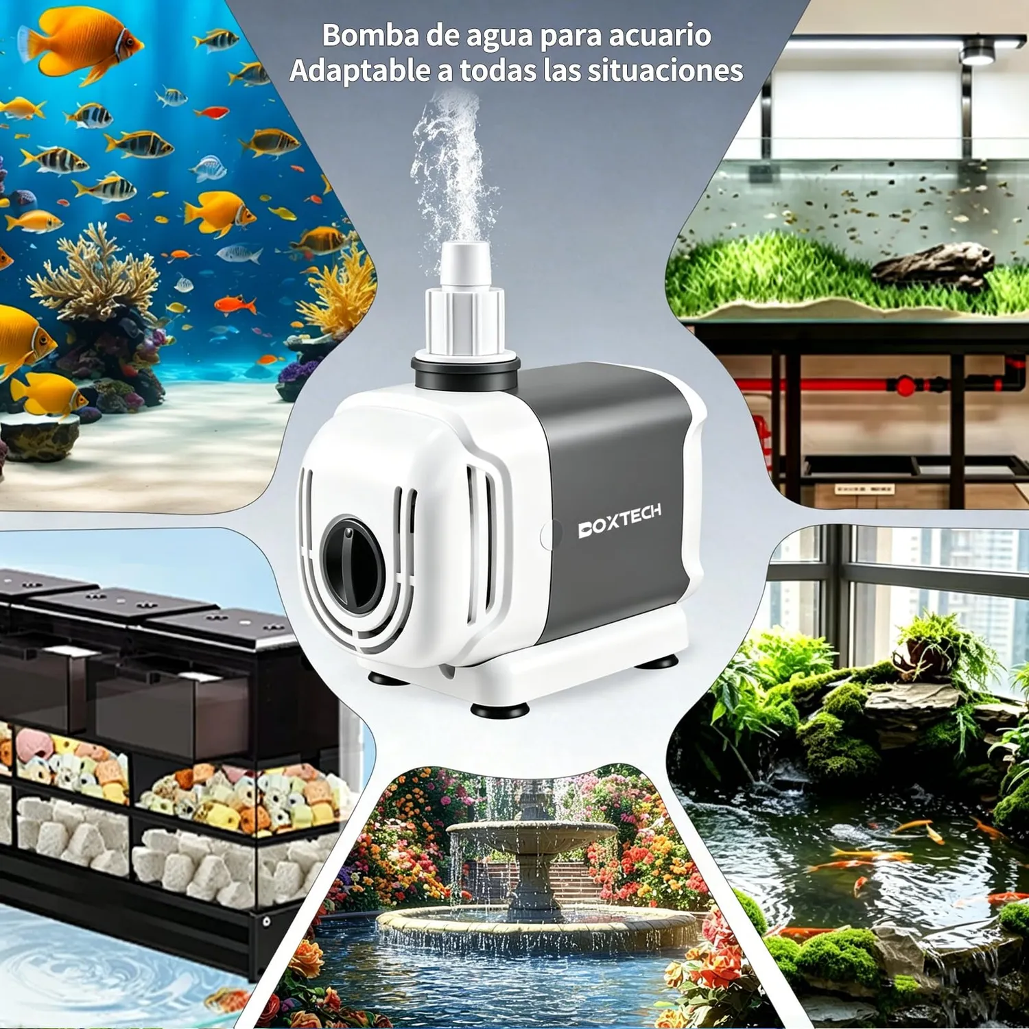 Boxtech pompa acquario 15W 1000 L/h silenziosa 3-in-1