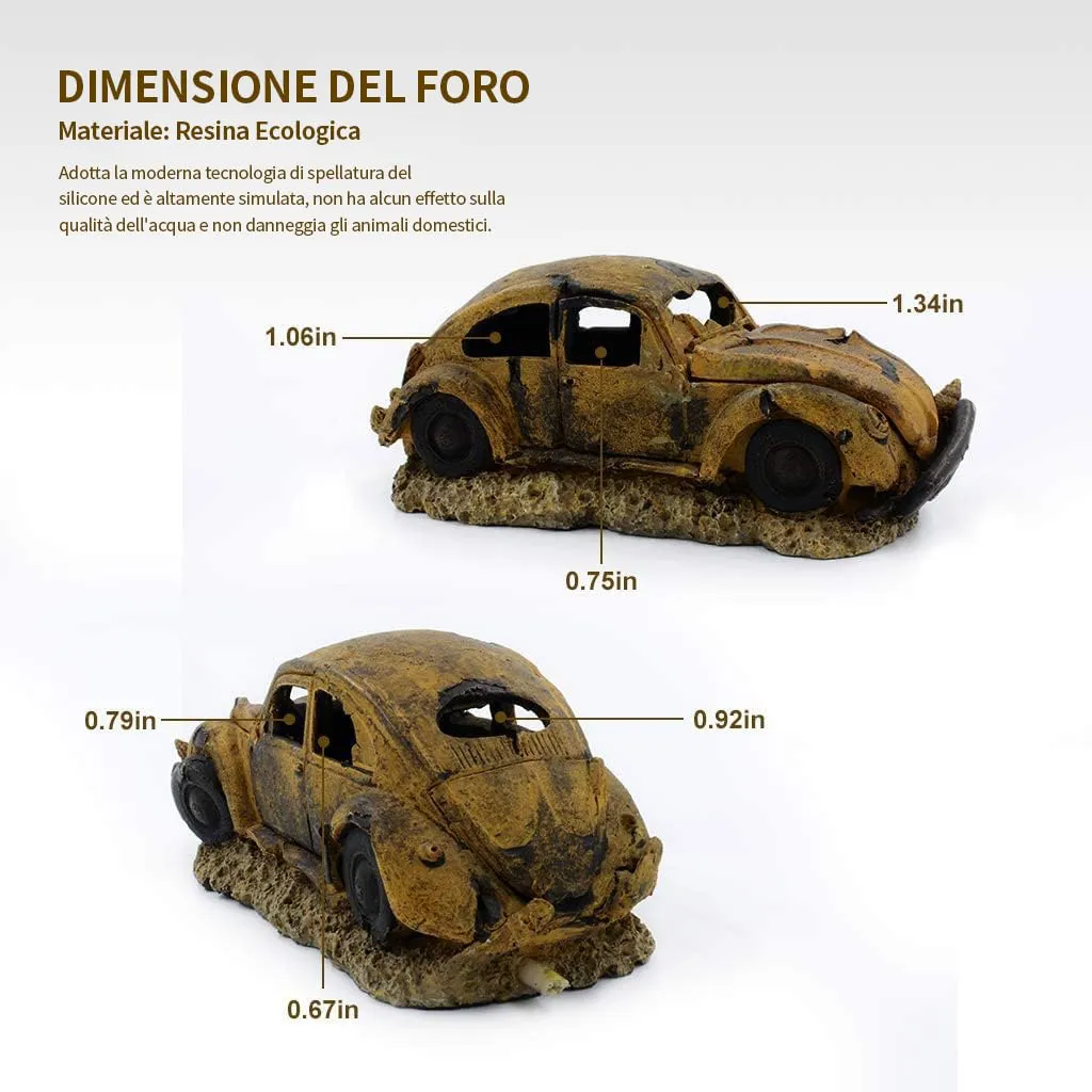 boxtech auto relitto decorazione acquario resina 16 cm