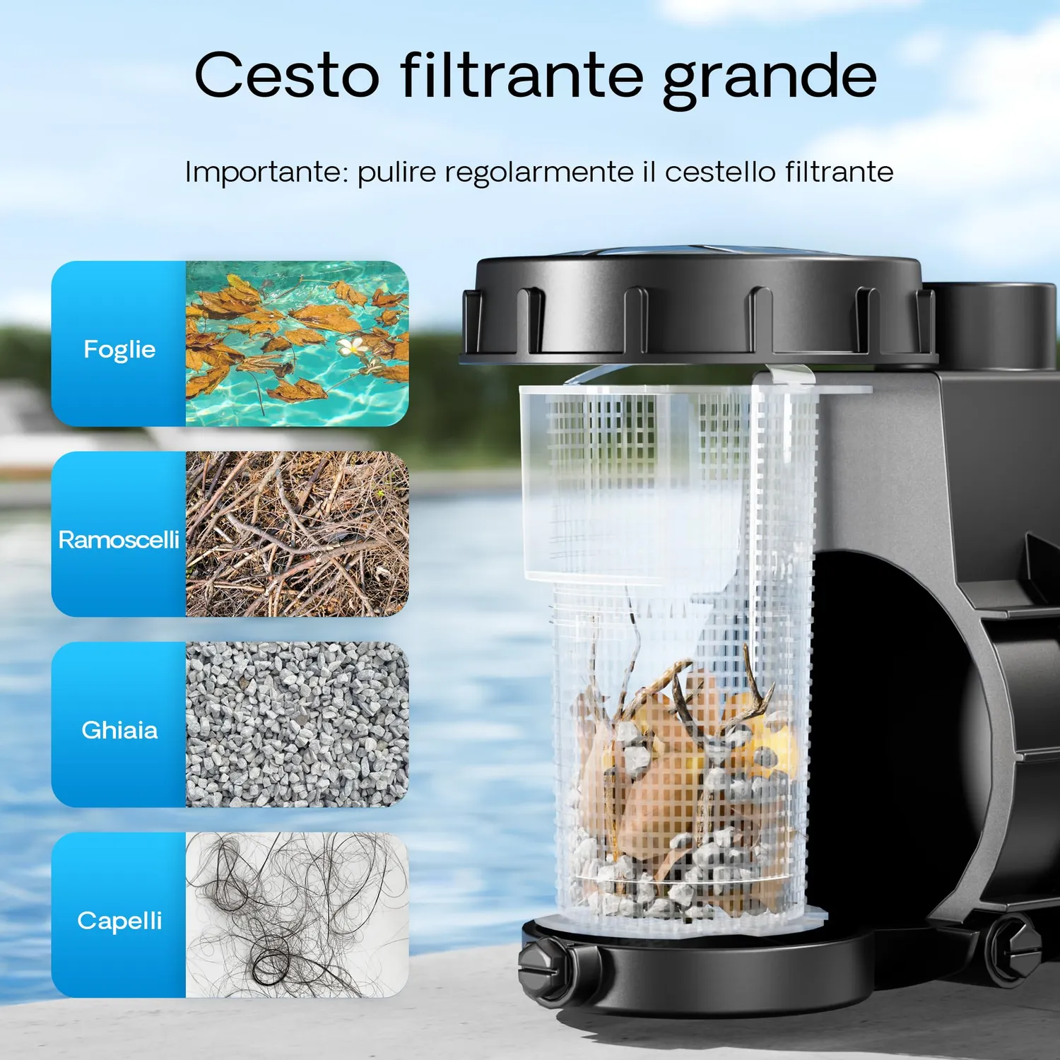 SunSun Pompa Piscina 7500 l/h 380W con Filtro