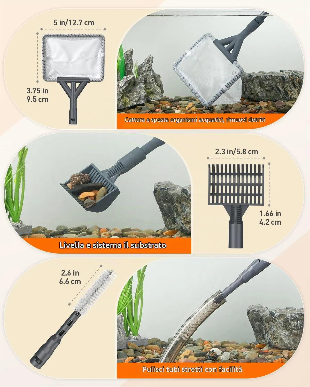 Pawfly Kit Pulizia Acquario 7 in 1 Manico Lungo Vetro