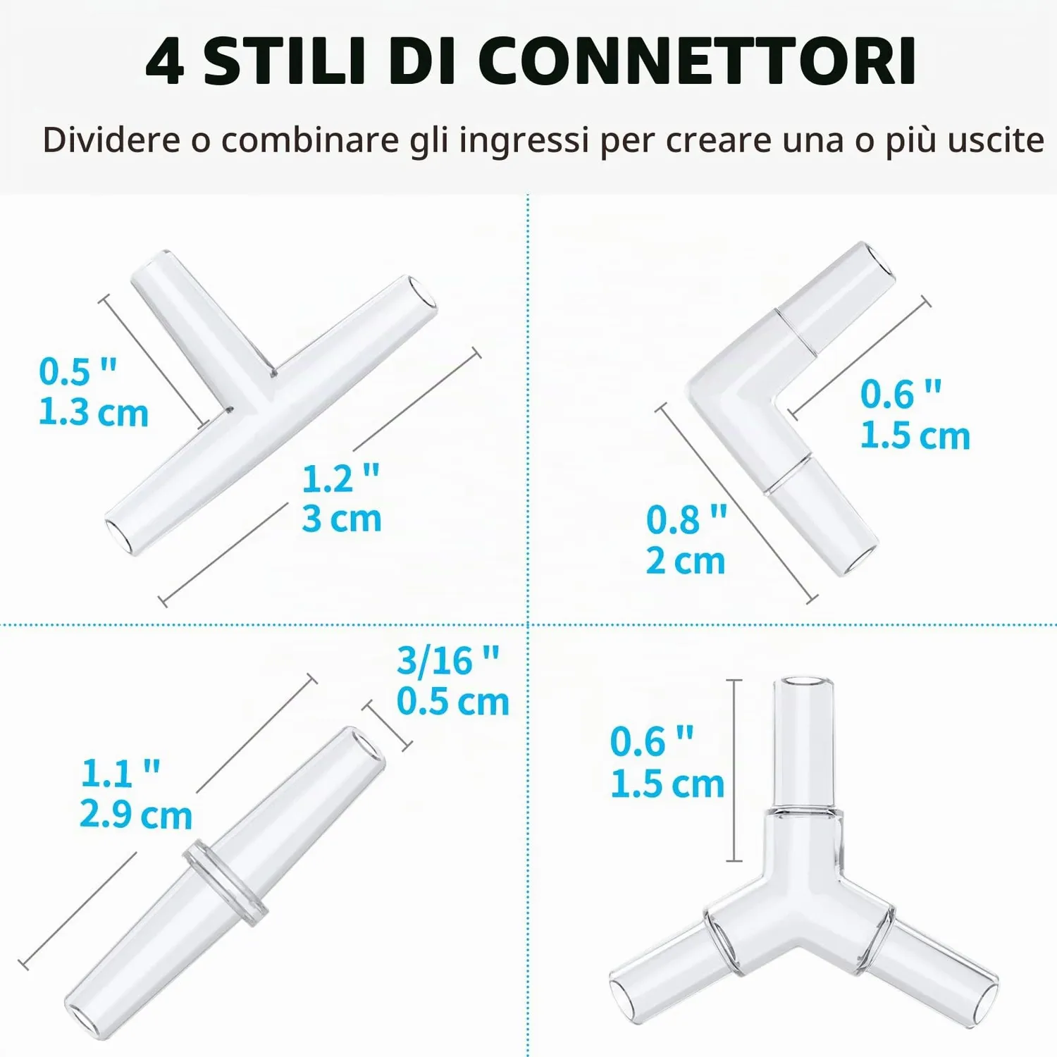 Pawfly tubo aria acquario trasparente 2 m kit aerazione