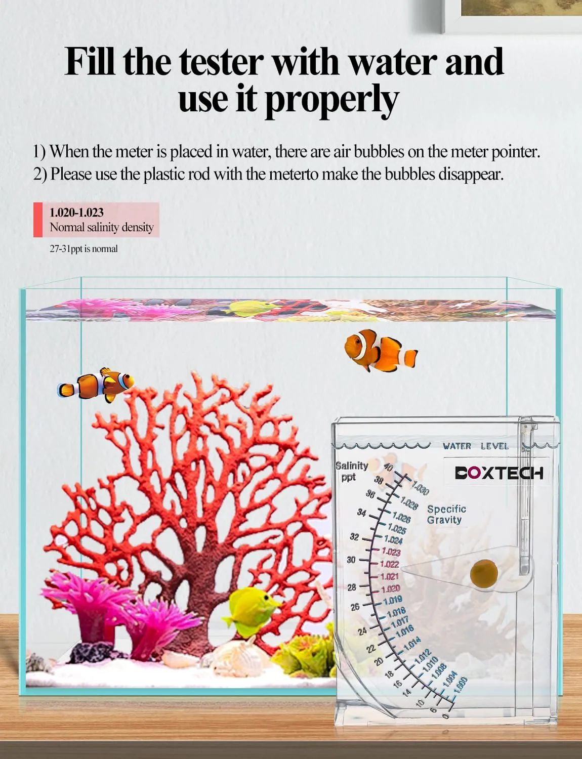 Boxtech Densimetro Acqua Salata Acquario Marino con Scala Salinità