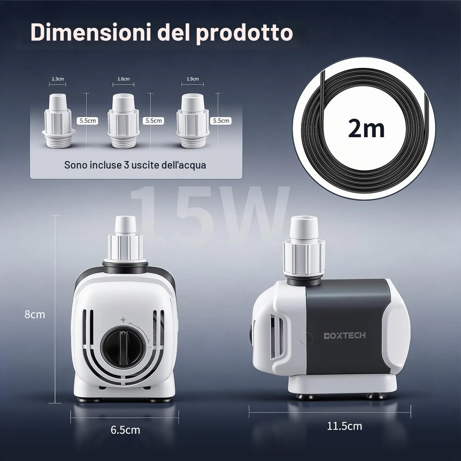 Boxtech pompa acquario 15W 1000 L/h silenziosa 3-in-1
