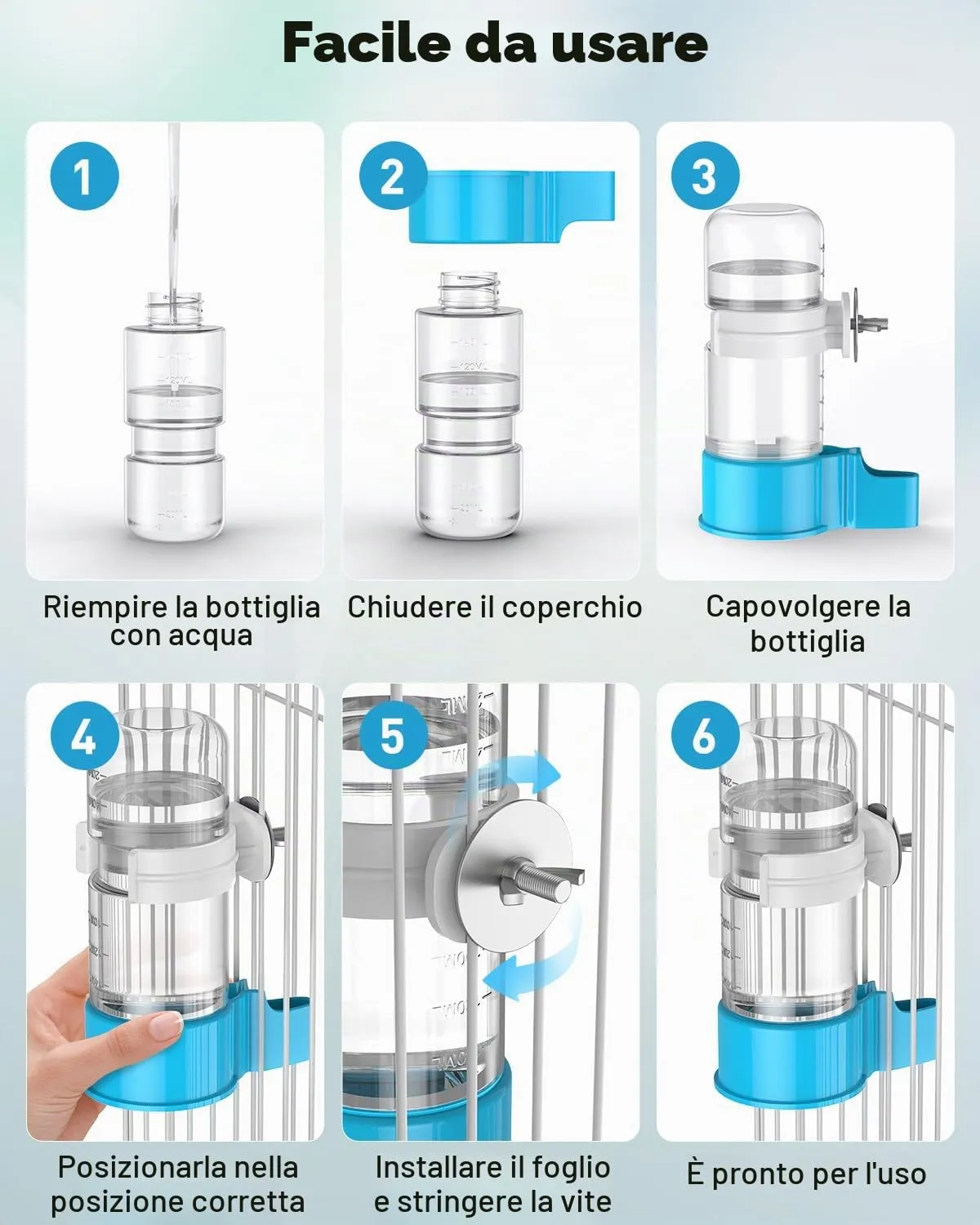 Pawfly beverino uccelli automatico 140 ml blu 2 pz
