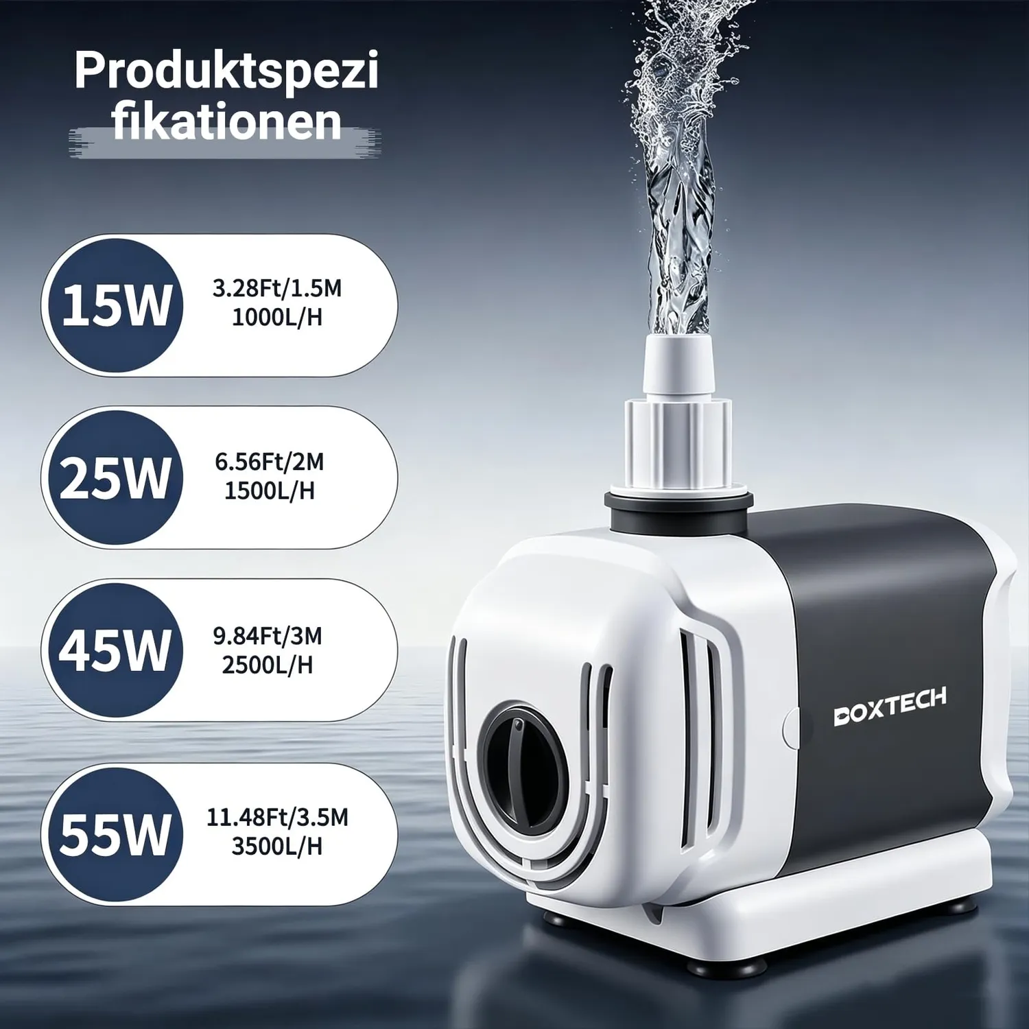 Boxtech pompa acquario 1000 l/h 15W regolabile multifunzione